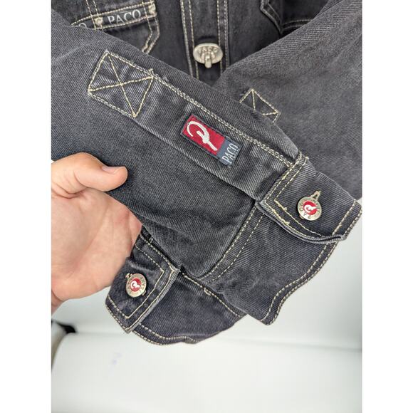 PACO XXL Black Denim Jacket Logo Workwear Oversized Baggy Hip Hop 90s Y2K Skate - Picture 11 of 12